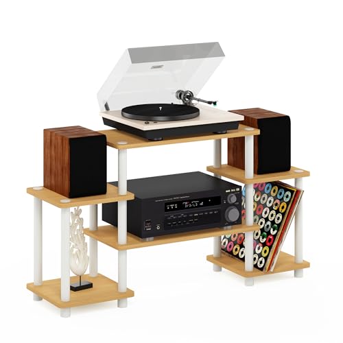Furinno TURN-N-TUBE TV Stand, Entertainment Center with Open Shelves, TV Console with Raised Top for TV up to 32 Inch, for Living Room, Bedroom, Beech