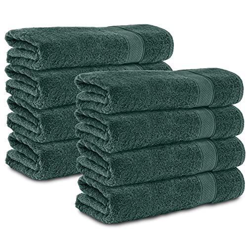 Komfortec Set of 8 Hand Towels 50 x 100 cm 100% Cotton Terry Cloth Soft Dark Green