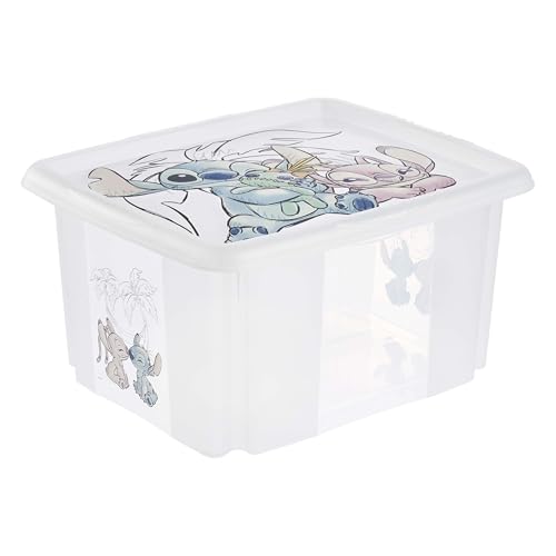 keeeper karolina storage box with lid, 24 l, nestable and stackable, design: Stitch, for children, transparent