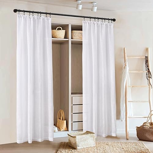 SHINELAND 80 Inch Length Sheer Faux Accordion Door Curtains for Closets Without Doors, White