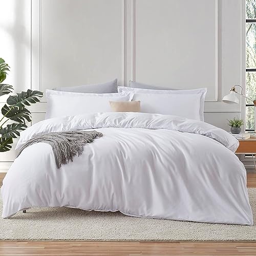 Hearth & Harbor California King Duvet Cover Set White - 3 Piece Duvet Cover California King, Double Brushed Duvet Covers with Button Closure, 1 Cal King Duvet Cover 104x98 inches and 2 Pillow Shams