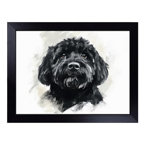 Lap Tray with Bean Bag Cushion, Labradoodle Portrait Dog - Handmade in the UK, Raised Wooden Edge, Padded Cushion, Heat-Resistant Wipe-Clean Surface, for Meals, Laptops and Crafts