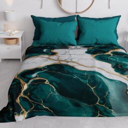 PETTI Artigiani Italiani - Spring-Summer Double Bed Bedspread Lightweight Blanket Double Bed Sheet Teal Marble 100% Made in Italy