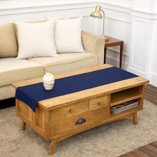 Solino Home Linen Table Runner 60 Inches - 100% Pure Linen Royal Blue Table Runner 14 x 60 Inch Ideal for Dresser and Coffee Tables - Athena