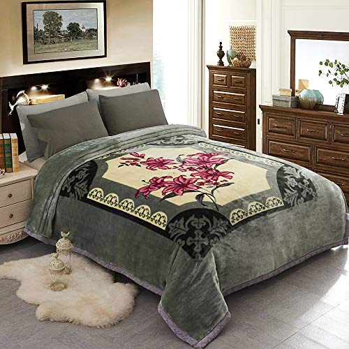 "JML Fleece Blanket, Plush Blanket King Size 85"" x 93"", 10 Pounds Heavy Korean Style Mink Blanket - Silky Soft and Warm, 2 Ply A&B Printed Raschel Bed Blanket, Grey Green Rose"