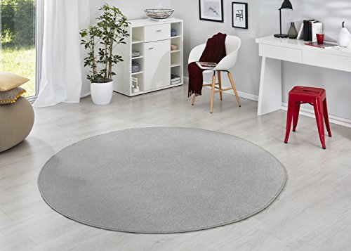 HANSE Home Fancy Round Rug - Living Room Rug Plain Modern Velour Rug for Dining Room, Living Room, Children's Room, Hallway, Bedroom, Kitchen - Grey, Diameter 133 cm
