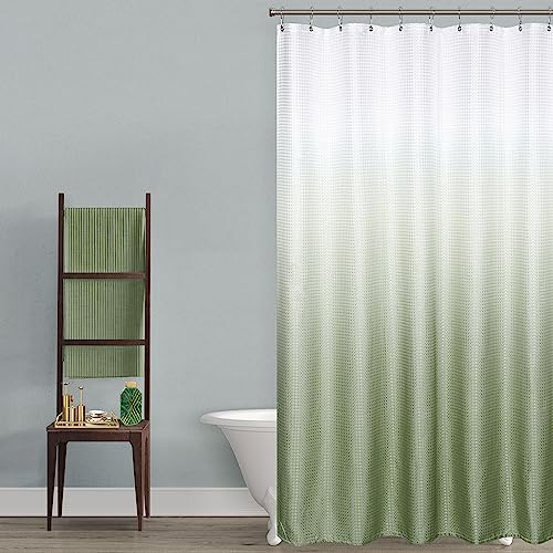 Mrs.Naturall Sage Green Ombre Shower Curtain Waterproof Cottage Fabric Bathroom Decor Waffle Weave 72x72 Inch