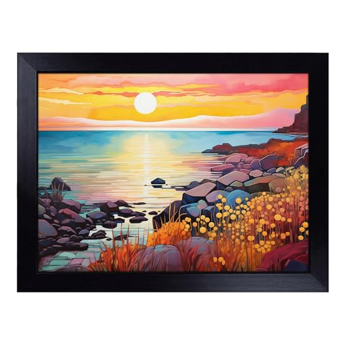 Lap Tray with Bean Bag Cushion, Seascape Colour Field - Handmade in the UK, Raised Wooden Edge, Padded Cushion, Heat-Resistant Wipe-Clean Surface, for Meals, Laptops and Crafts