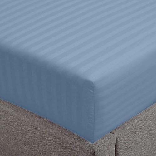 Feather & Stitch New York Bedsheet 1 Piece Fitted Sheet California King Size, 100% Cotton 18 inch Extra Deep Pocket, 500 Thread Count Premium Sateen Weave, Elastic Fit Mattress Stretchable - Blue