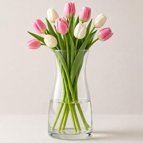Vasify Premium Quality Crystal Glass Vase - Rustic Modern, Transparent, Cylindrical, Perfect for Home Decor