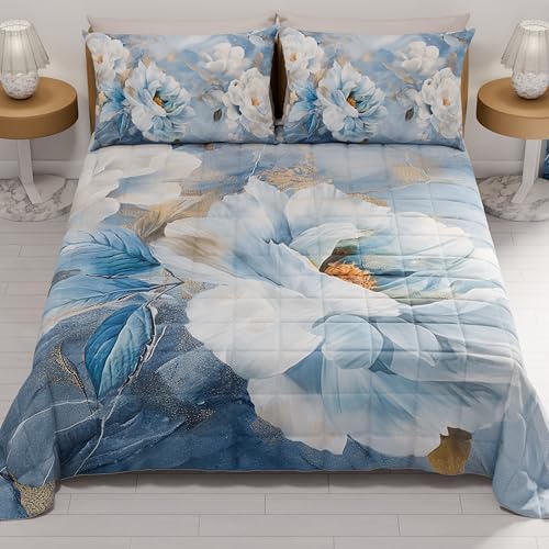 PETTI Artigiani Italiani - Summer Bedspread 220 x 260 cm 100 g/m² Double Face, Spring Quilt, Lightweight Quilt, Floral 13, 100% Made in Italy
