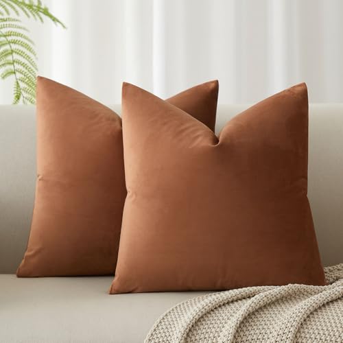 26x26 Decorative Velvet Euro Throw Pillow Covers Case Set of 2,Mocha Mousse - Decorative Euro Sham for King Couch Bed Sofa Living Room Bedroom,Modern Home Decor,Invisible Zipper,Square Cushion Covers