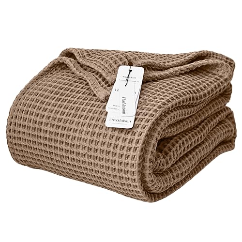 Viva Maison Waffle Blankets (Brown, Twin XL Size 63x91 inch) - 100% Turkish Cotton, 3D Honeycomb Weave, Lightweight, Breathable, Airy, Soft Comfy All-Seasons Versatile Blanket & Bedspread