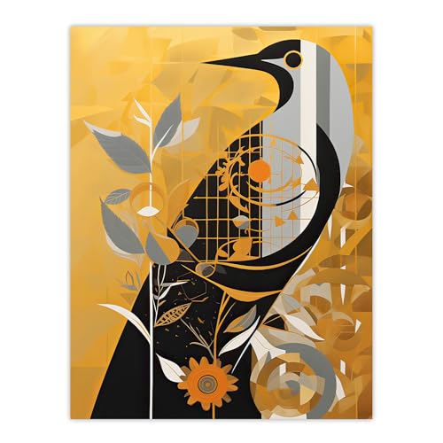 Artery8 Cuckoo Clock Abstract Geometric Gold Grey Black Extra Large XL Wall Art Poster Print