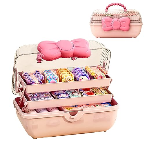 BALRAJ Cute Girls Hair Accessories Storage Box Bow Switch Organizer Box Jewelry Box, Plastic Hair Ties Holder Hair Clips Container Headbands Organizer Gift for Baby Girls Multipurpose Organizer and