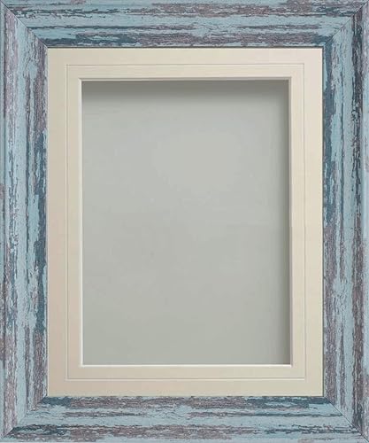 Frame Company Lynton Rustic Blue Photo Frame with Ivory V-Groove Mount, A3 for A4, fitted with perspex