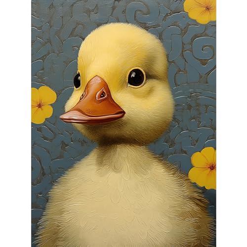 Artery8 Duckling with Flowers Oil Painting Kids Bedroom Baby Nursery Duck Large Wall Art Poster Print Thick Paper 18X24 Inch