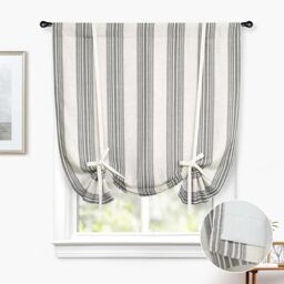 DriftAway Chris Double Layer Linen Blackout Tie Up Curtains Thermal Insulated Fully Lined Vertical Striped Balloon Roman Shade Bathroom Window Adjustable Rod Pocket 45 Inch by 63 Inch Gray
