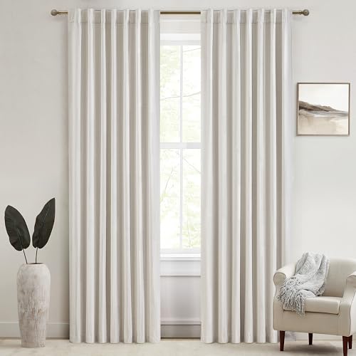 "QJmydeco 80 Inch Long Linen Blackout Curtains, 2 Panels Set for 76-80 inch Window Drapes Back Tab Pleated Boho Room Darkening Thermal Insulated Curtain for Sliding Glass Door (Birch 50"" Wx80 L)"