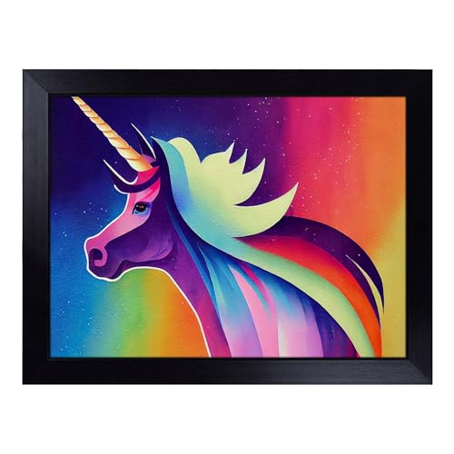 Lap Tray with Bean Bag Cushion, Beautiful Unicorn Abstract - Handmade in the UK, Raised Wooden Edge, Padded Cushion, Heat-Resistant Wipe-Clean Surface, for Meals, Laptops and Crafts