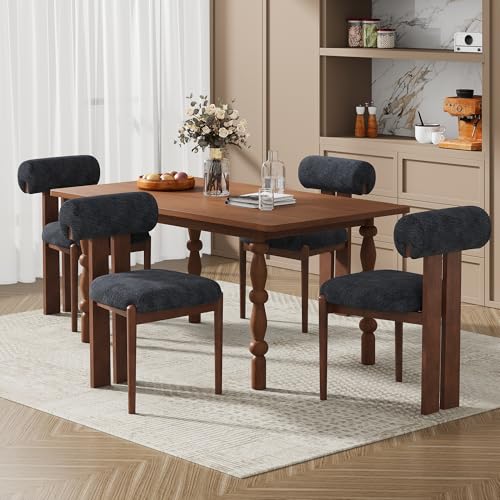 Dining Chairs Set of 4, Dining Room Chairs Upholstered Chenille Fabric, Wooden Kitchen Chairs with Padded Seat & Solid Wood Frame, Modern Accent Chairs for Living Room Bedroom Restaurant,Dark Blue