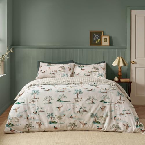 Catherine Lansfield Brushed Mallards Cotton Single Duvet Cover Set Cream