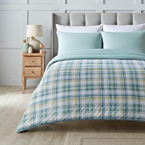 Night Lark Coverless Duvet and Pillowcase Set, Spring Summer Collection – 6 Tog Coverless Double Duvet with Advanced Smartfil® Fibre, Machine Washable, Hypoallergenic – Country Check, Double Bed Size