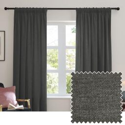 furn. Soft Chenille Blackout Pencil Pleat Curtain Pair – Soft Touch Matt Textured Lined Minimalist Curtains (Charcoal - 117x183cm)