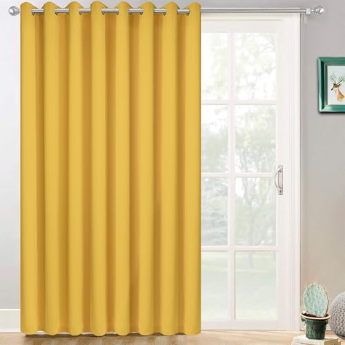 Yakamok Extra Wide Blackout Curtain for Sliding Glass Door, Grommet Thermal Insulated Room Divider Curtain 100W x 84L inch, Room Darkening Patio Curtain,8.3ft Wide x 7ft Tall, 1 Panel,Mustard Yellow