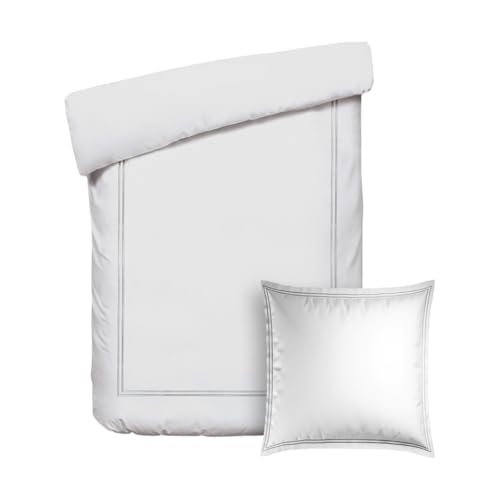 Pure Cotton 2-Piece Single Bedding Set - Duvet Cover 140 x 200 cm and Pillowcase 63 x 63 cm - 100% Cotton Satin, 80 Thread Count, 120 GSM - Oeko-TEX Certified - Silhouette - Grey/White