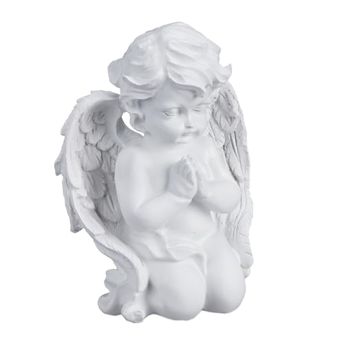 Relaxdays Grave Angel, Praying, Artificial Stone, Weather-, Frost- & UV-resistant, HxWxD: 20 x 15 x 11 cm, Decor, White