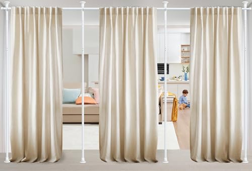 DIOVPLX Room Divider, No Drill Curtain Rods, 28-171in W x 4-10ft H, Adjustable, Heavy Duty, Stainless Steel, White
