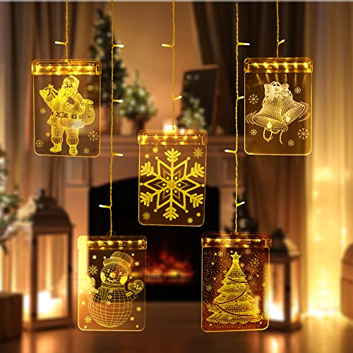 Festive Fix LED Christmas Window Lights Square β 54 LED 3D Acrylic Hanging Santa, Snowflake, Bells & Tree Designs, USB-Powered Light Up Xmas Window Decorations for Indoor & Outdoor Displays