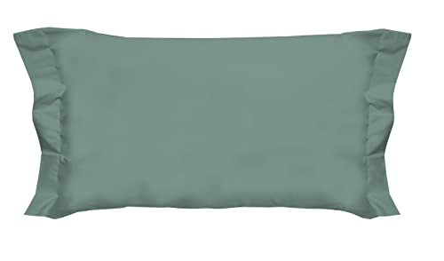 PENSIERI DELICATI Pair of Pillowcases 52 x 82 cm with Two Shuttlecocks Finish in Plain Colour, Made of 100% Cotton, Made in Italy, Green