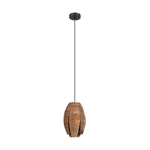 EGLO Pendant lamp Mongu 1, 1 Flame Hanging lamp Vintage, African, Boho, Hanging lamp Made of Raffia and Steel, Dining Table lamp, Living Room lamp Hanging in Natural, Black, E27 Socket