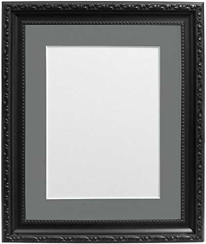 "FRAMES BY POST 30mm Wide AP3025 Black Picture PhotoFrame with Dark Grey Mount 50x40cm Pic Size 16""x12"" (Plastic Glass), 50x40x1.5 cm"