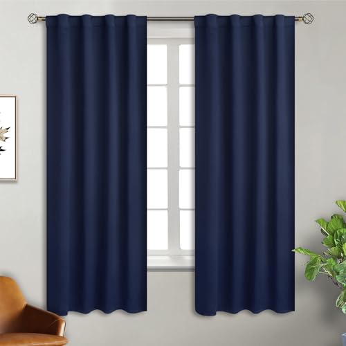 BGment Rod Pocket and Back Tab Blackout Curtains for Bedroom - Thermal Insulated Room Darkening Curtains for Living Room, 2 Window Curtain Panels (38 x 63 Inch, Navy Blue)