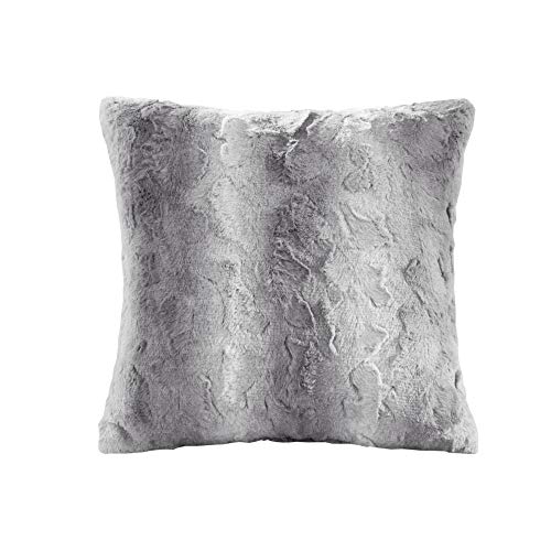 Madison Park Faux Fur Ombre Stripe Ultra Soft Luxury Decorative Throw Pillows for Couch Bed with Insert, Polyester, Grey, 20x20