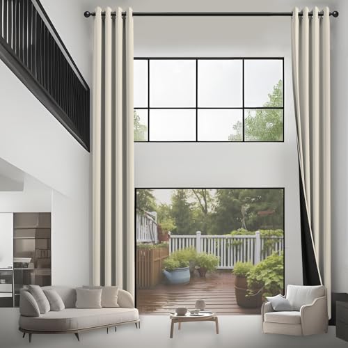 JSFLY 100% Blackout Curtains 205 inches for High Ceiling, Extra Long Thermal Insulated Grommet Window Drapes Light Blocking Curtains for 2 Story High Living Room, 2 Panels (52x205, Beige)
