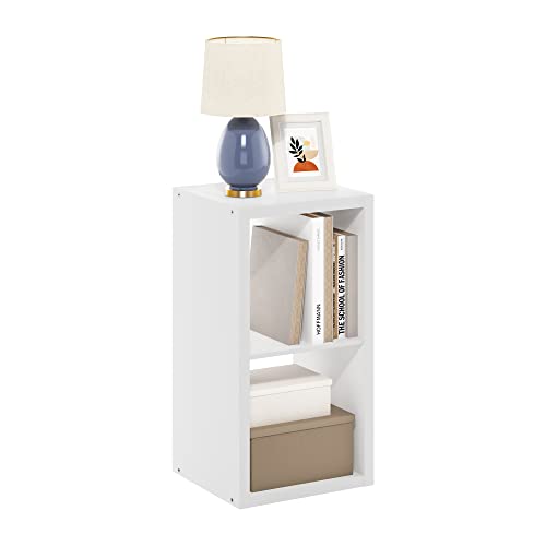 Furinno CUBICLE Book Shelf, 2-Cube Thick Frame Bookshelf, Horizontally & Vertically Reversible Bookcase with Open Back, 14.6 x 15.9 x 30, for Living Room, Bedroom, Home Office, White