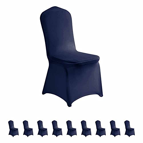 LZY 10pcs Spandex Chair Cover Stretch Slipcovers for Wedding Party, Dining Banquet Chair Decoration Covers (Navy, 10)
