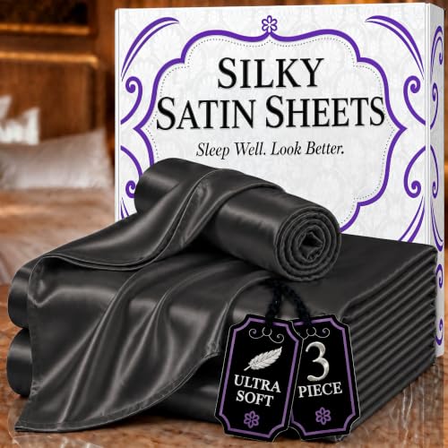 DECOLURE Satin Bed Sheets - 3 Piece Luxury Silky Twin Size Bedding Set - Softer Than Silk, Wrinkle-Free with 15??? Deep Pocket Fitted Sheet, Perfect for Hair & Skin, Gifts for Women (Stone Grey)