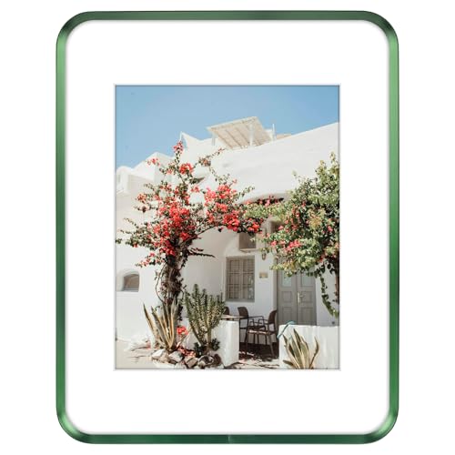 Golden State Art 11x14 Aluminum Picture Frame Green - With Round Corners - With Mat for 8x10 Photo or Without Mat for 11 x 14 Photo - Real Glass - Matte Design - Home Decor for Wall Display