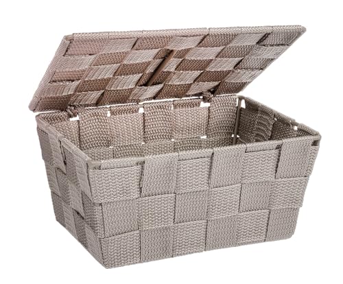 WENKO 22575100 Storage basket Adria with lid Taupe - bathroom basket with lid, Polypropylene, 19 x 10 x 14 cm, Taupe
