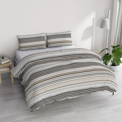 Italian Bed Linen River Cotton Double Duvet Cover Set, Made in Italy – Duvet Cover Set – Duvet Cover 250 x 200 cm with Double Flap and 2 Pillow Cases (Double, Tigers)