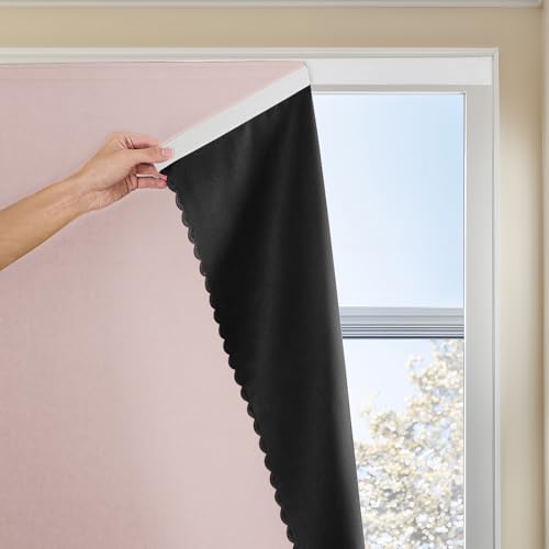 Jilron Autohesion Curtains for Windows,Bedroom Blackout Curtains for - Thermal Lnsulated No Drill Curtains Room Darkening Black Small Drapes, (1 Panels,35Wx54L inch-Tender Pink)