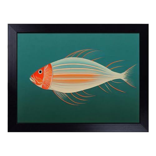 Lap Tray with Bean Bag Cushion, Fish Portrait - Handmade in the UK, Raised Wooden Edge, Padded Cushion, Heat-Resistant Wipe-Clean Surface, for Meals, Laptops and Crafts