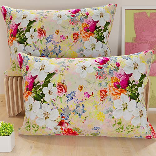 PETTI Artigiani Italiani - Bed Pillowcases, Set of 2 Pillow Covers 50x70 cm, Cushion Cover in Hypoallergenic Microfibre, Made in Italy, Spring Colorful Pattern