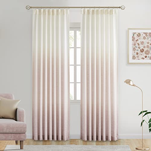 "Central Park Pinch Pleated Ombre Semi Sheer Curtain Rayon Blend Window Treatment Sets with Backtab for Living Room Bedroom, Cream White to Pink, 40"" Wx90 Lx2"