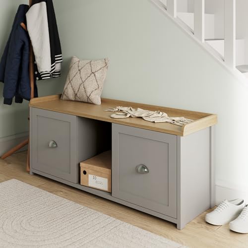 GFW Lancaster 2 Door Shoe Bench Storage Seat Organiser Grey Hallway Entryway